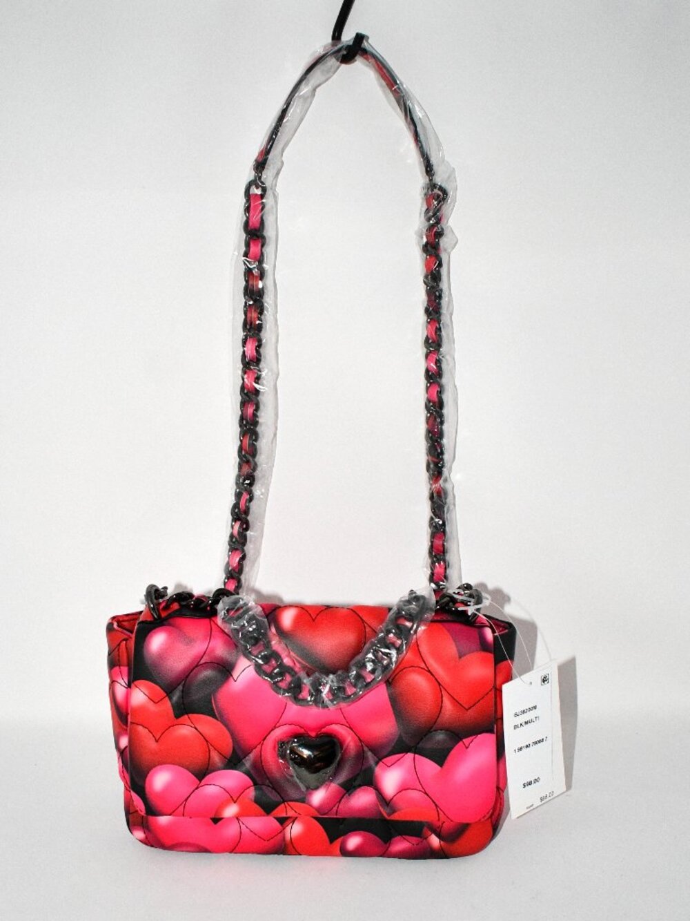 Betsey Johnson Bubble Hearts Locket Chain Novelty Crossbody Bag in Black Multi #